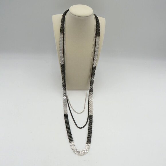 Avon Jewelry - Avon Lolita Necklace Multilayer Mesh Chain Black Silver 28" Signature Collection